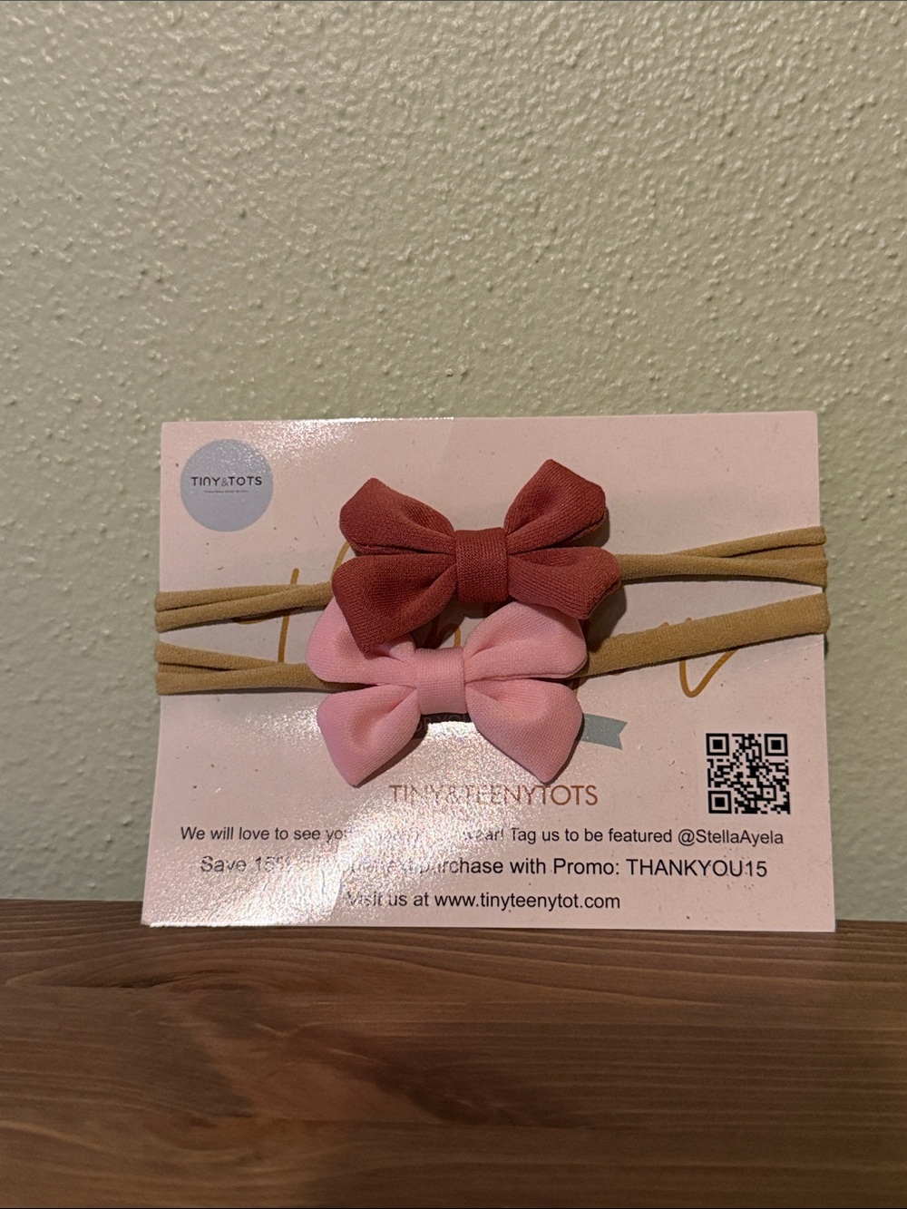 TinyTots Baby Bow Headband Set - Pink & Rust on Tan Bands